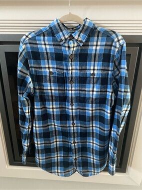 Duluth Trading Co Men’s Blue & Black Plaid Flannel Slim Fit Button-Down Shirt- S